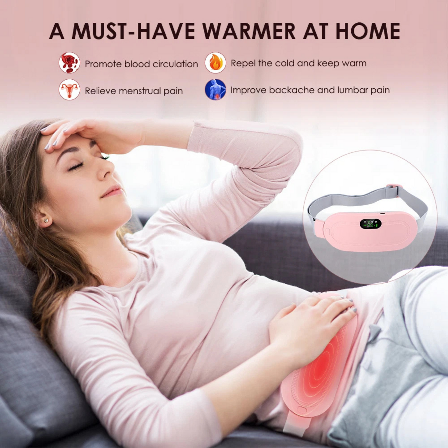 Rechargeable Electric Heating Massage Belly Wrap Belt for Cramps, Menstrual Period, Back Pain