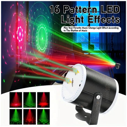 Mini Cylinder DJ Disco Laser Light with 16 Patterns & 4 Modes USB-Powered Party Light for Weddings,Clubs & Events