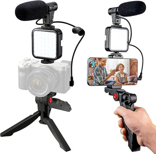 AY-49 Video Making Vlog Tripod Kit With Microphone and Light For Live Broadcast