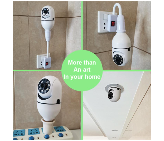 Wifi Smart CCTV Bulb Camera 1080P, Night Vision IP Camera, PTZ Camera, 4X Digital Zoom Monitor, Home Security System, WiFi Camera Full Color