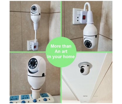 Wifi Smart CCTV Bulb Camera 1080P, Night Vision IP Camera, PTZ Camera, 4X Digital Zoom Monitor, Home Security System, WiFi Camera Full Color