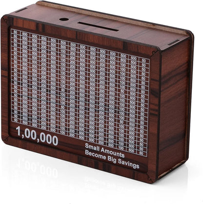 Wooden Savings Piggy Bank with 1 Lakh Goal Tracker | Money Box for Kids & Adults | Cash Saving Gullak