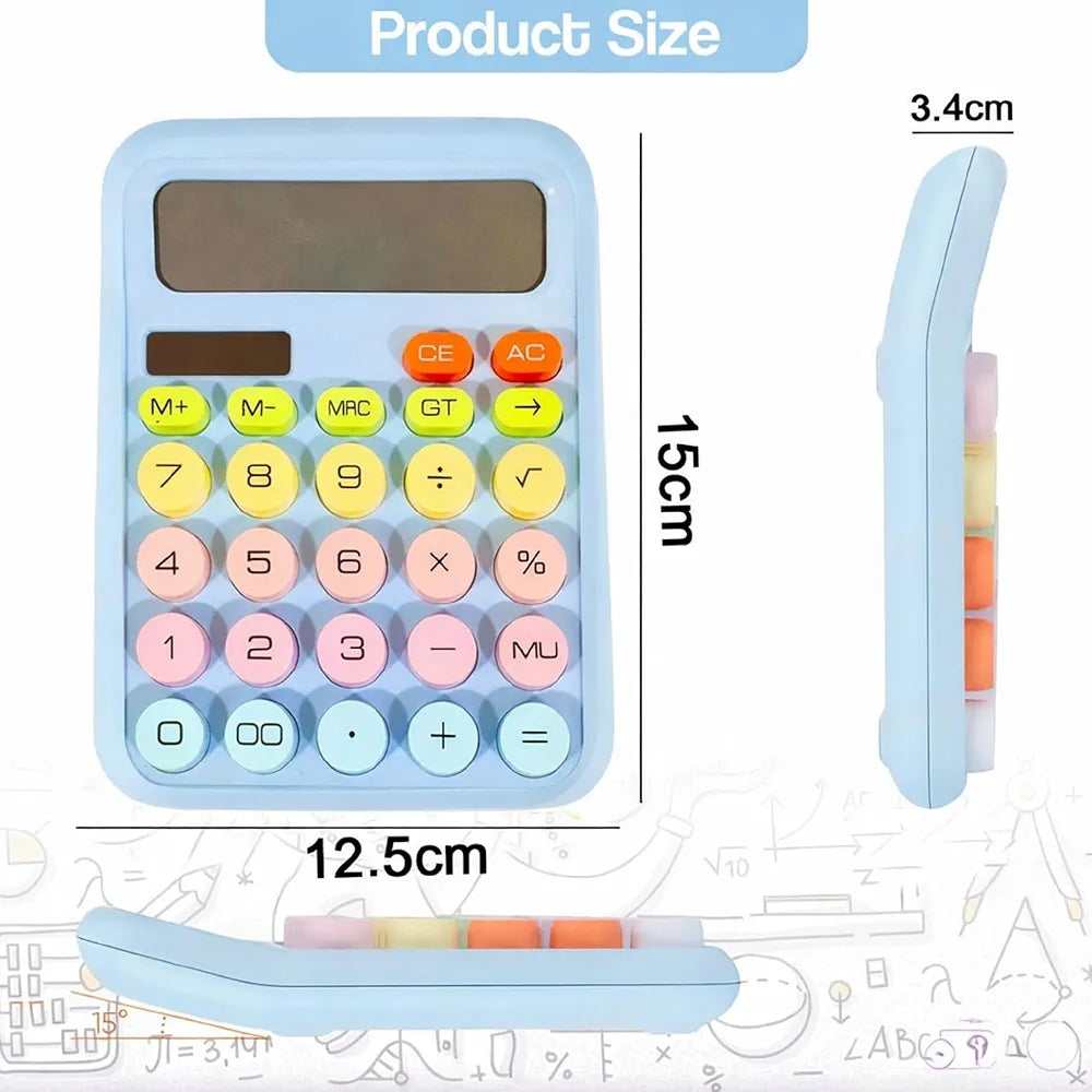 12-Digit Desktop Calculator with Large Display – Solar & Battery Dual Power, Cute Colorful Electronic Desk Calculator for Office, School & Students