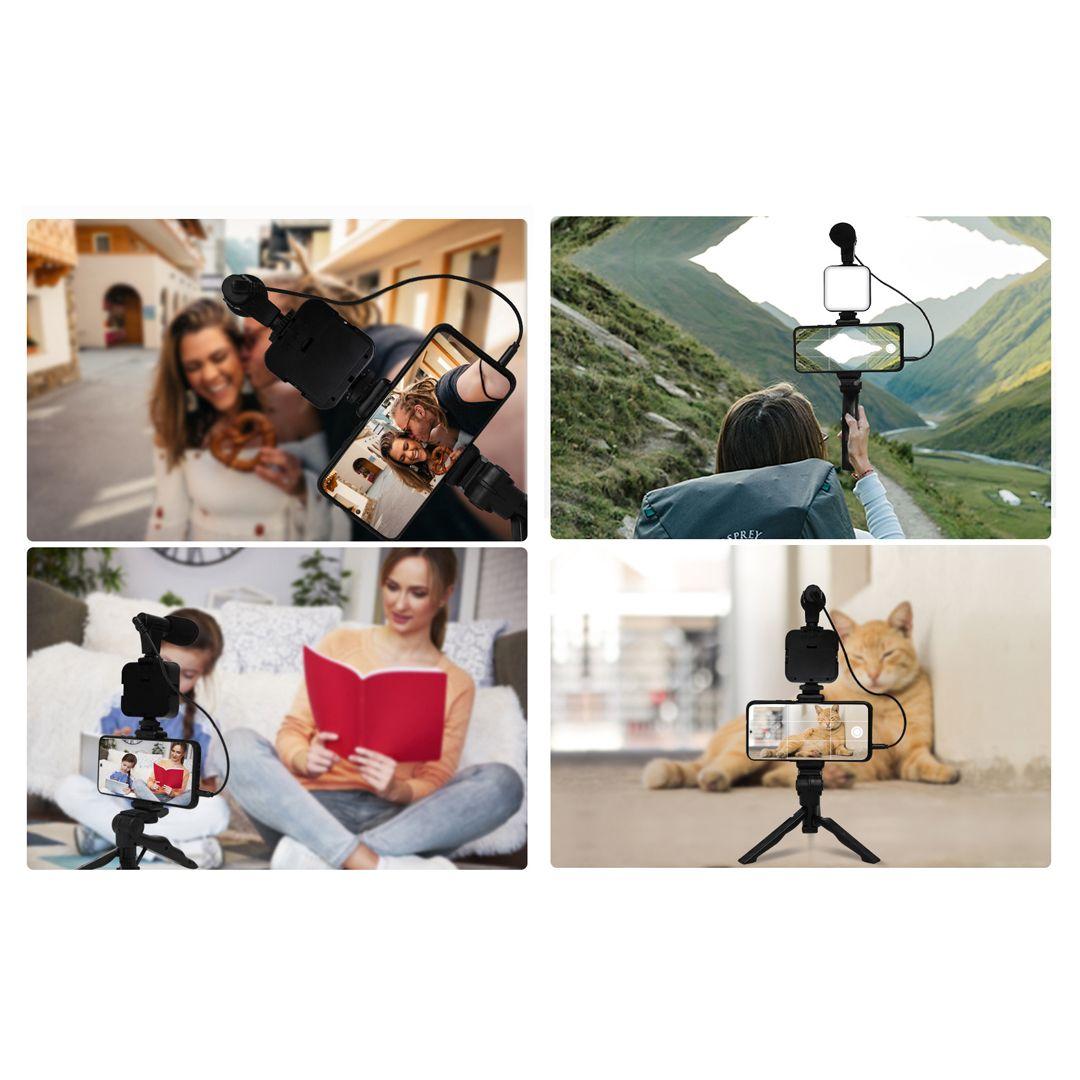 AY-49 Video Making Vlog Tripod Kit With Microphone and Light For Live Broadcast