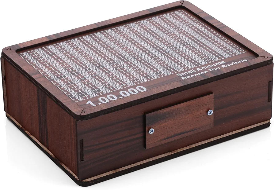 Wooden Savings Piggy Bank with 1 Lakh Goal Tracker | Money Box for Kids & Adults | Cash Saving Gullak