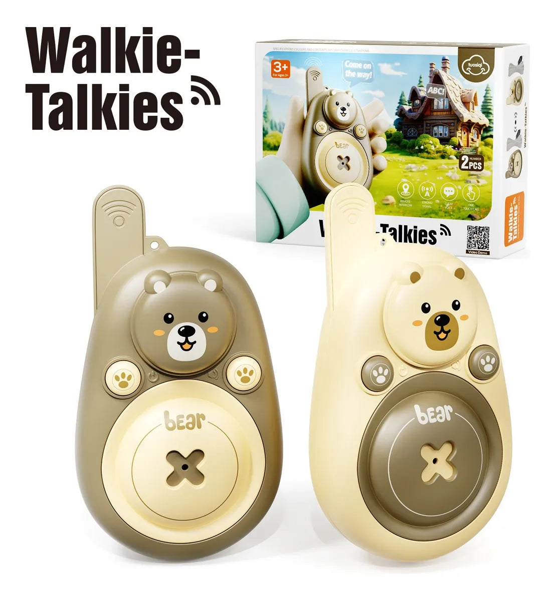 Cartoon Bear Walkie-Talkies (Set of 2) – Handheld Intercom 300 Meters Communication Distance Toy Outdoor Indoor