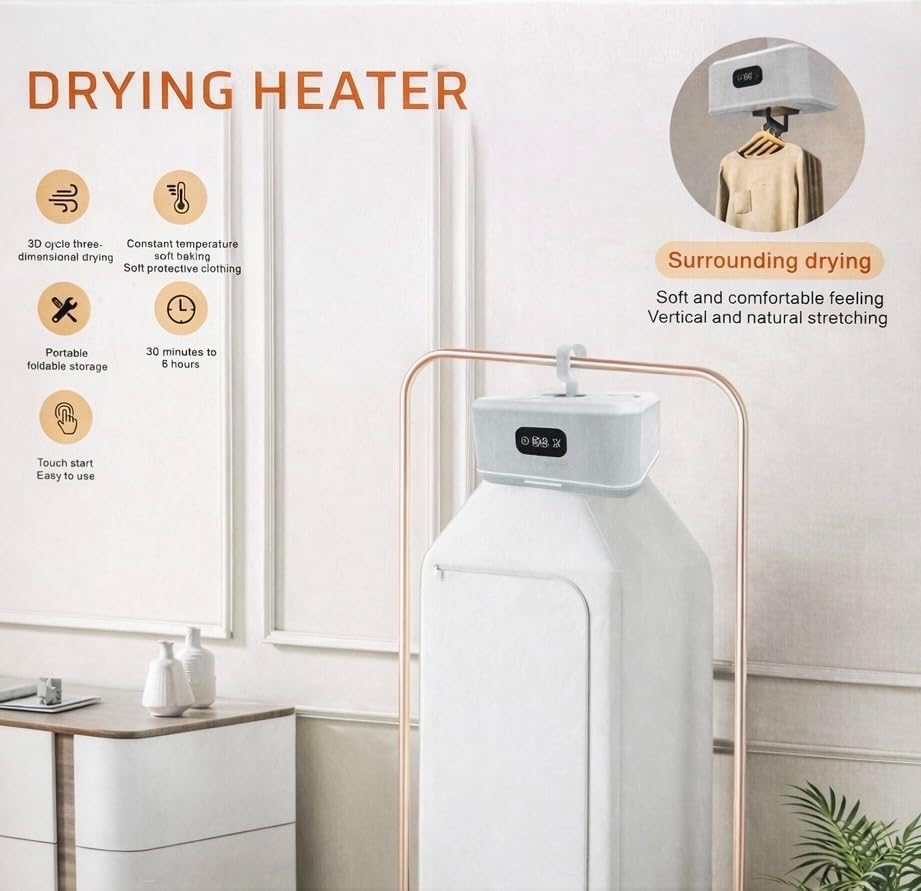 Portable Electric Clothes Dryer with Timer – Fast Drying Foldable Mini Garment Dryer Heater with Hook for Travel, Home & Hostel