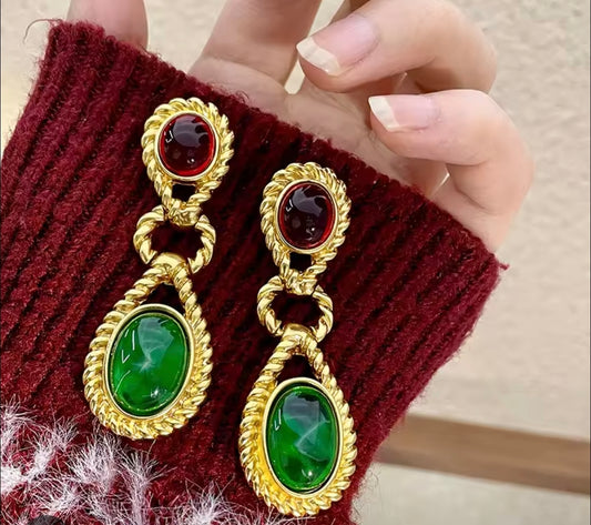Red And Green Colour Stone High Quality Earrings - S4664787