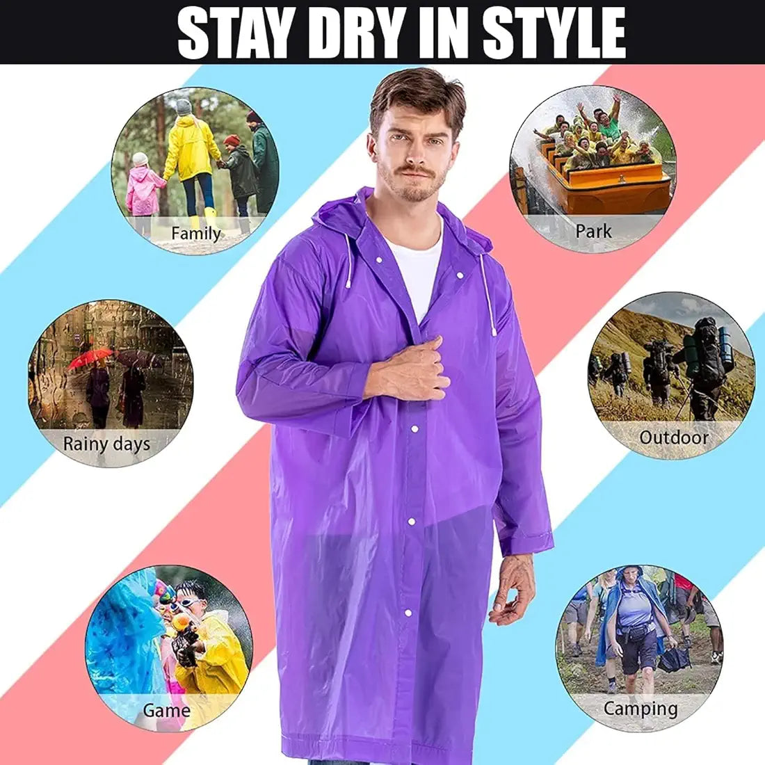 EVA Waterproof Rain Poncho with Hood – Reusable Lightweight Raincoat for Men & Women