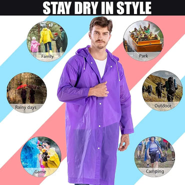 EVA Waterproof Rain Poncho with Hood – Reusable Lightweight Raincoat for Men & Women