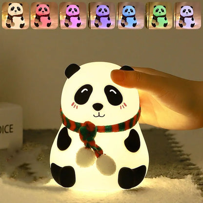 Cute Panda LED Bedside Night Light – 7-Color Touch Control